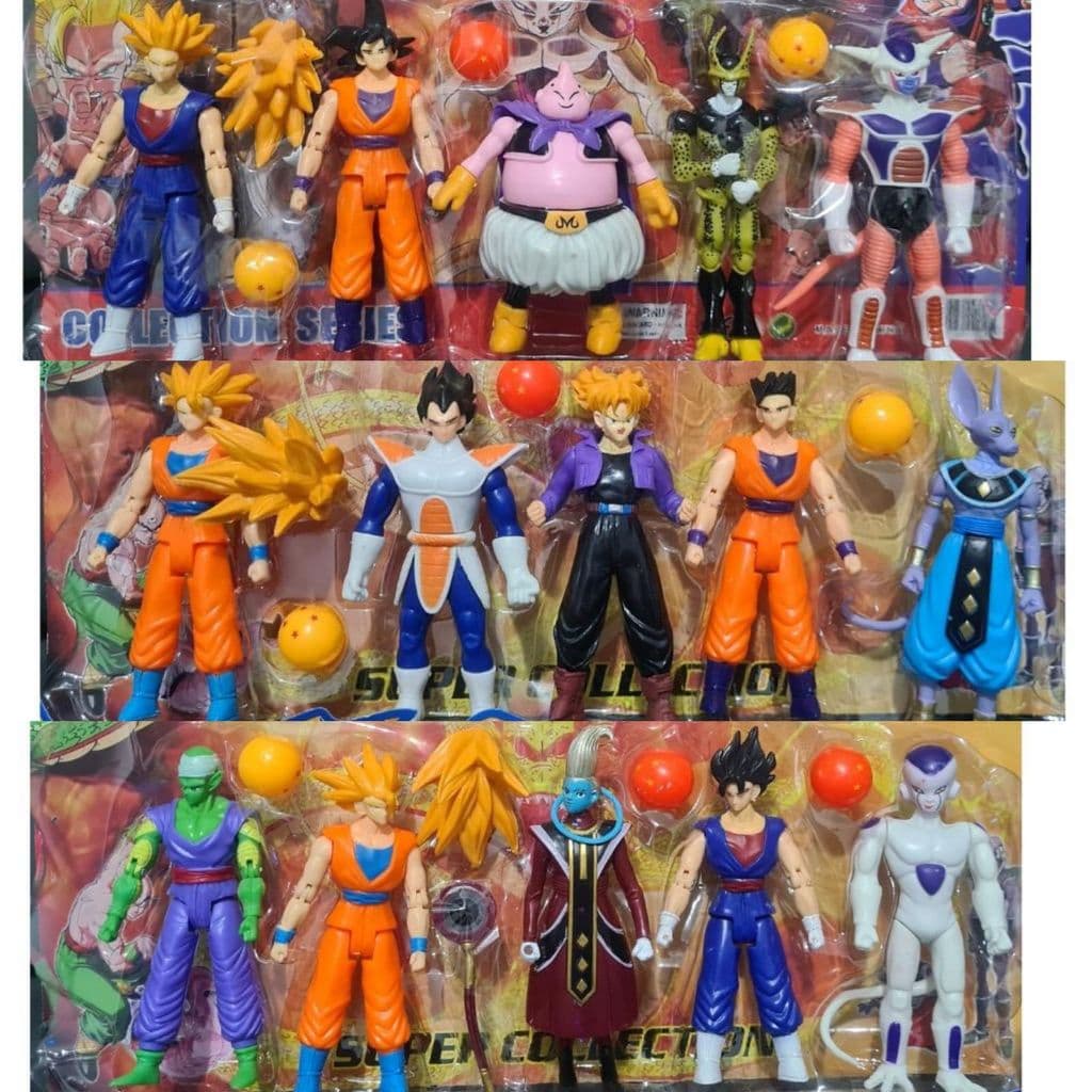 Kit Com 5 Bonecos Dragon Ball Z Goku Frezza Vegeta Majin Boo Gohan Piccolo Brinquedo Infantil Sayajin Articulado 14 Cm