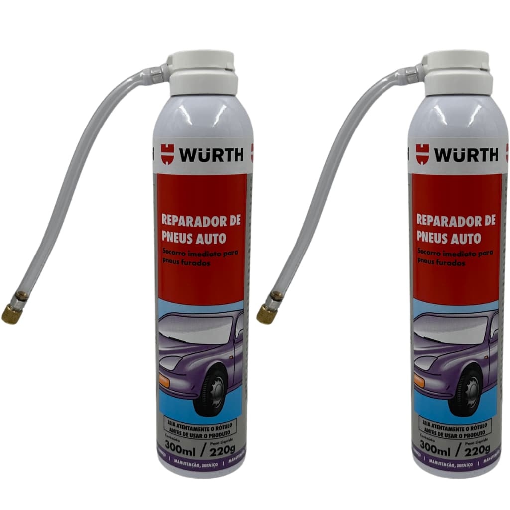 Kit 2 Reparador de Pneus Carro e Moto Wurth linha Profissional em Spray e Instântaneo 300ml