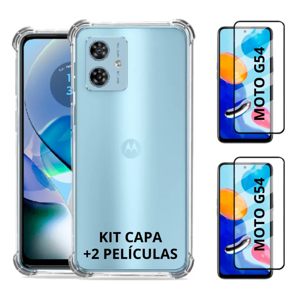 Kit Capinha Anti queda Para Moto G54 5g + 2 Películas Vidro 3d