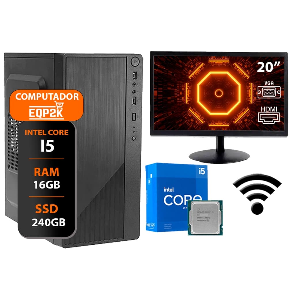 Computador Intel I5 Ssd 240gb 16gb Memória Ram Fonte 500w Monitor 20 + PRO