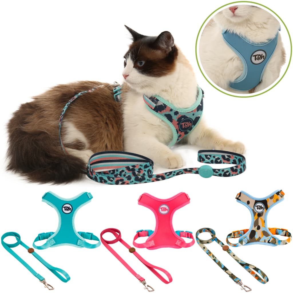 Coleira De Gato Guia Peitoral Neoprene Para Gatos Premium Toh Pet Para Guia 1,30m