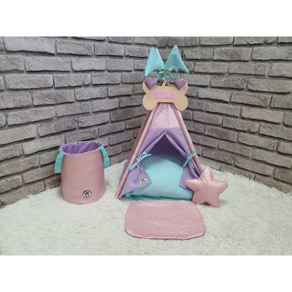 Cabana Colors Cama Toca Cachorro Gatos Casinha Almofada Pet Rosa Tenda Com Cesto Organizador Brinquedo