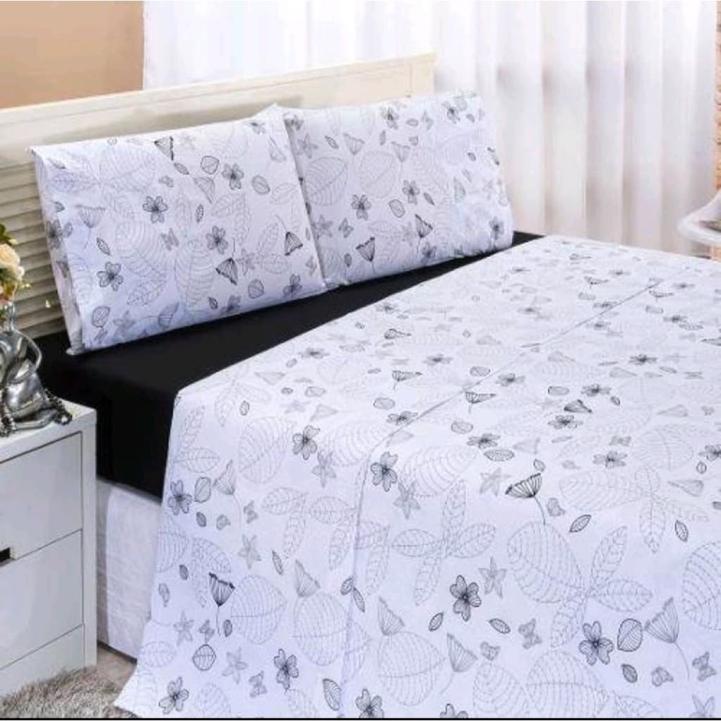 Jogo Lençol 4 Peças Cama Casal Padrão Estampado.