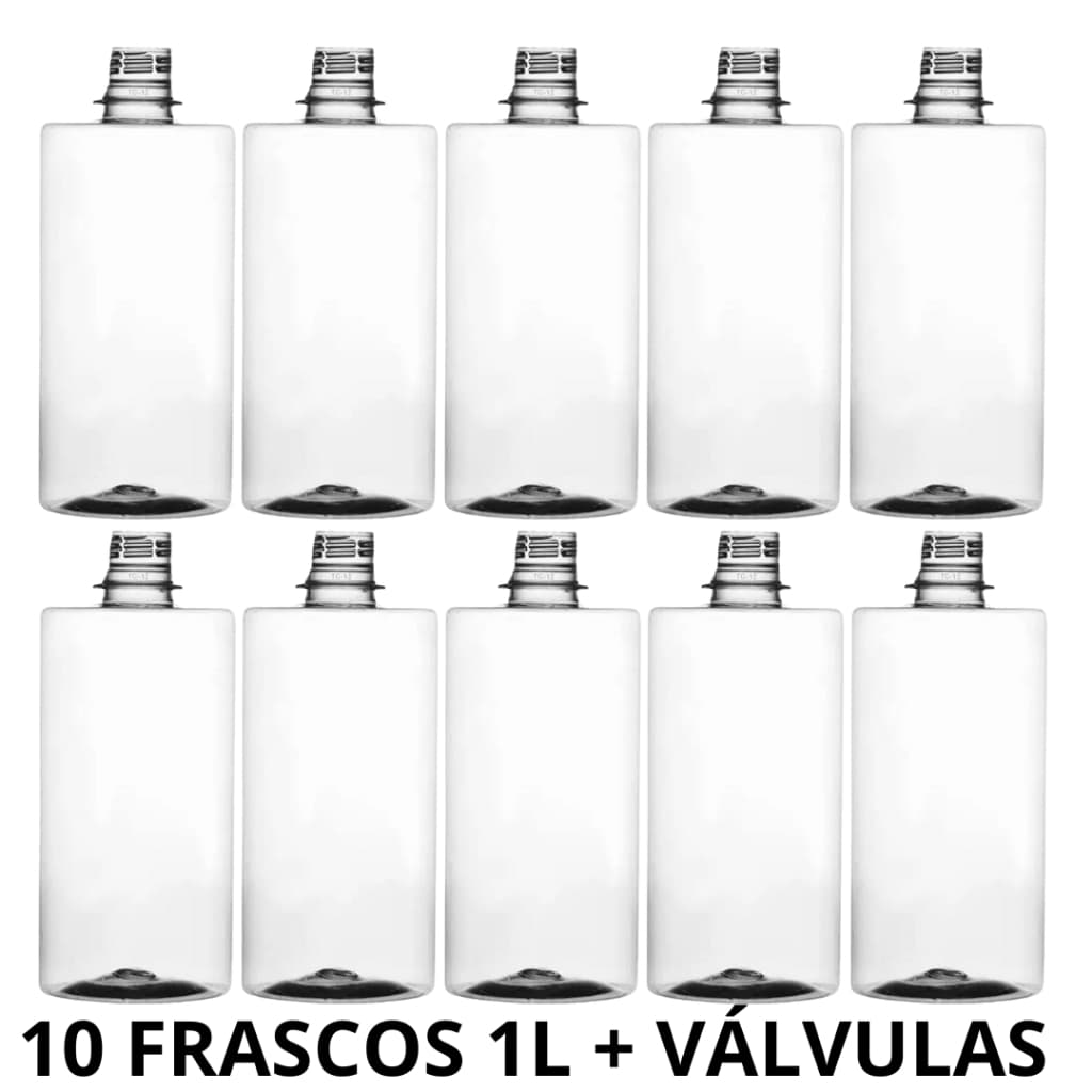 Kit 10 Frascos Pet 1L Com Válvula Pump Dosadora 28/410 Otimo para Shampoo-Condicionador-Sabonete-Alcool em Gel ou liquidos Detergente e etc..