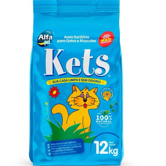 Areia Sanitária Kets para Gatos e Mascotes 12Kg Alfa Pet