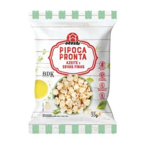 Pipoca Pronta Azeite e Ervas Finas 35g Okoshi Snacks Saudáveis de Baixa Caloria