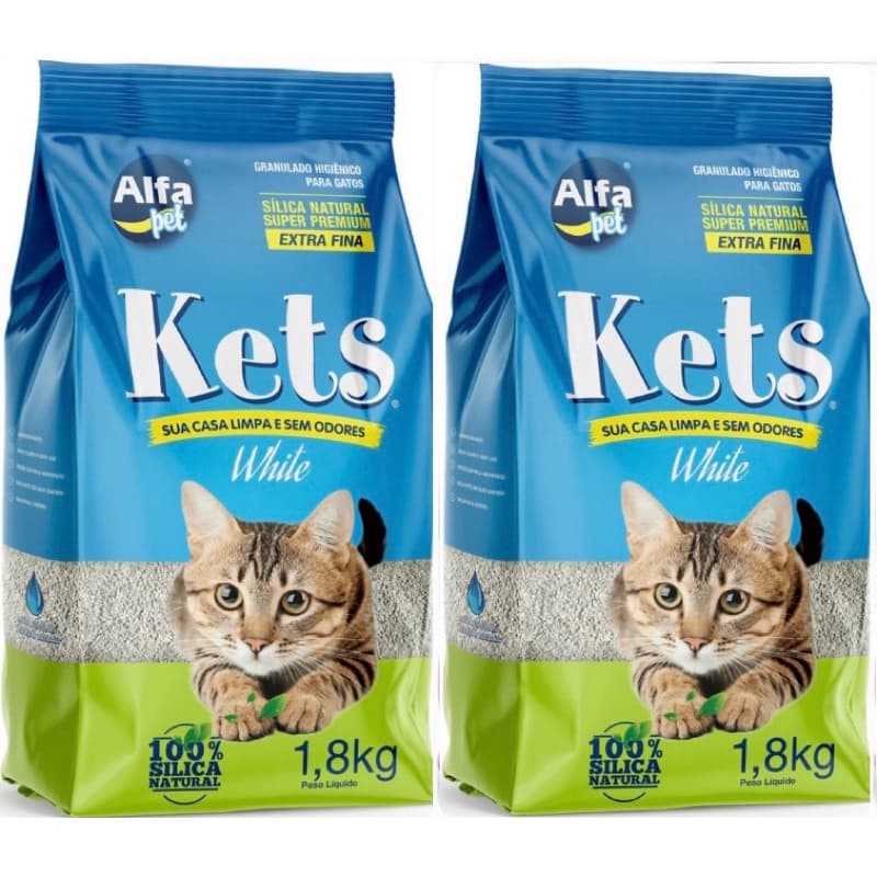 Kit C/ 2 Unds Areia Sílica Natural Sanitária para Gatos KETS White Sensitive 1.8KG
