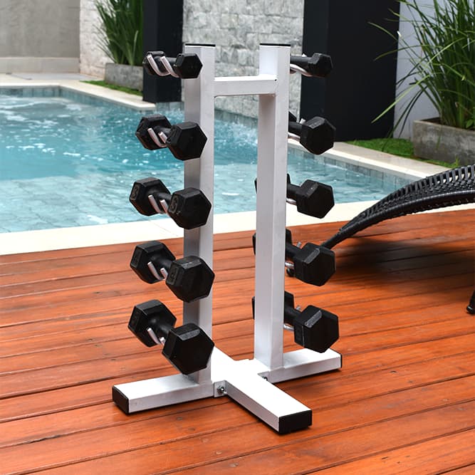 Torre Suporte 10 Halter Chão Expositor Estante Peso Profissional Academia Musculação Fitness Branco