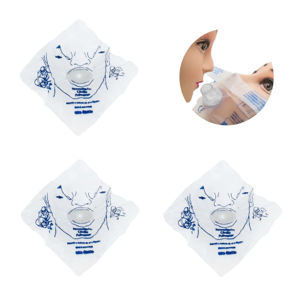 Kit 3 Máscara Rcp Descartável Cardio Pulmonar Resgate Reanimação Primeiros Socorros
