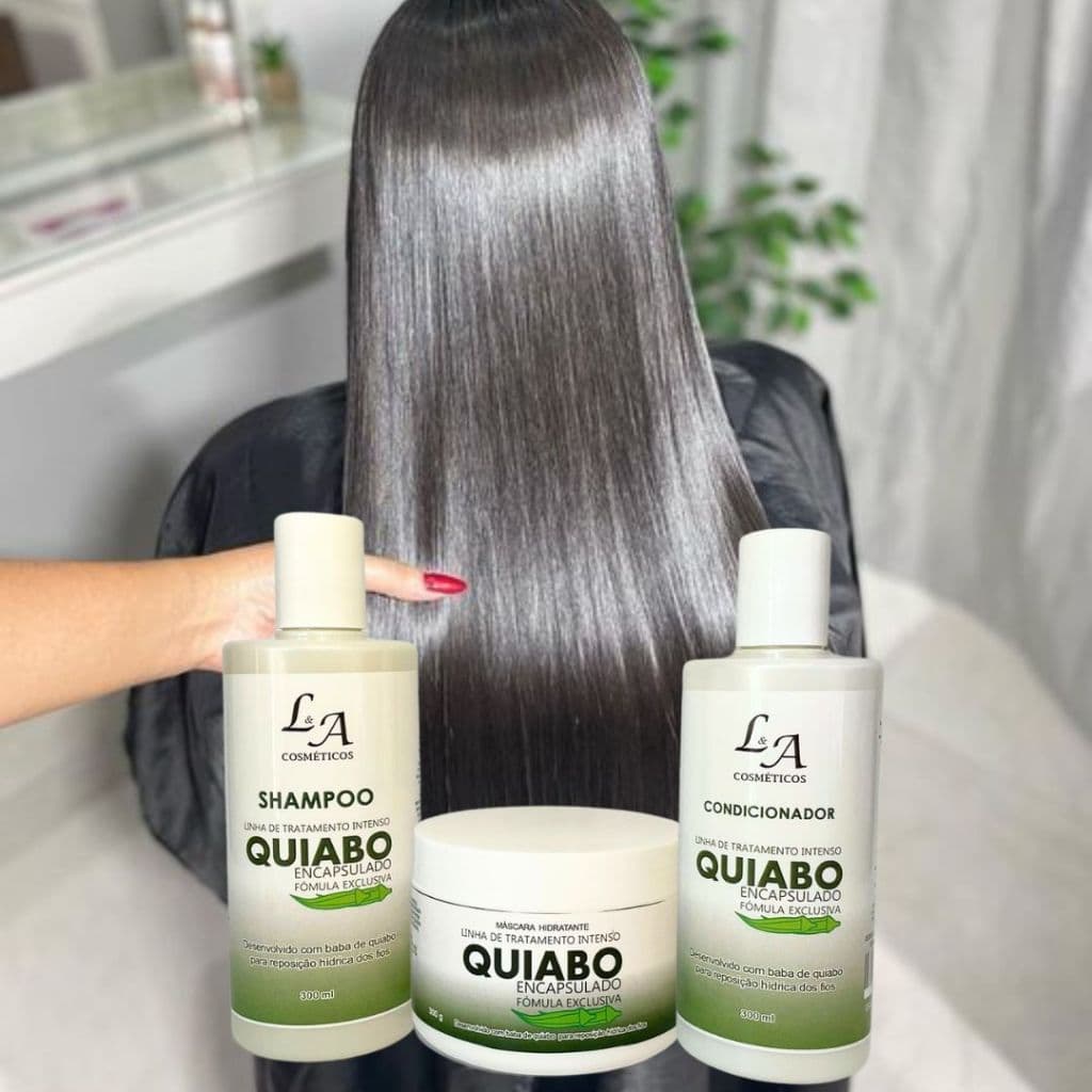Kit Reconstrução e Hidratação Quiabo Shampoo Condicionador e Máscara Hidratante L&A Cosméticos 300g - Envio Imediato