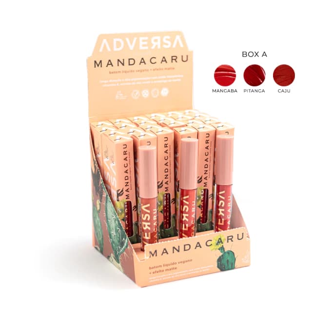 Batom Líquido Matte Vegano ADVERSA / Coleção Mandacaru - Display BOX A com 24 unidades
