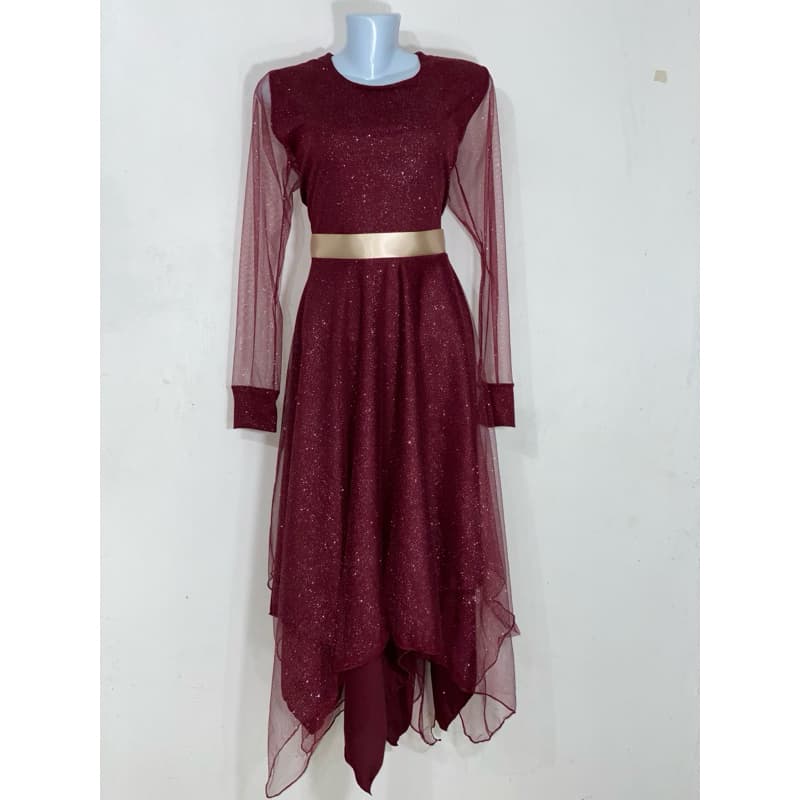 Vestido de tule cristal com manga longa - Vestido de dança