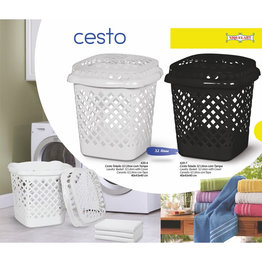 Cesto De Roupa 32 Litros Resistente Lavanderia Com Tampa Organizador Roupas Lavanderia Banheiro Balde Multiuso