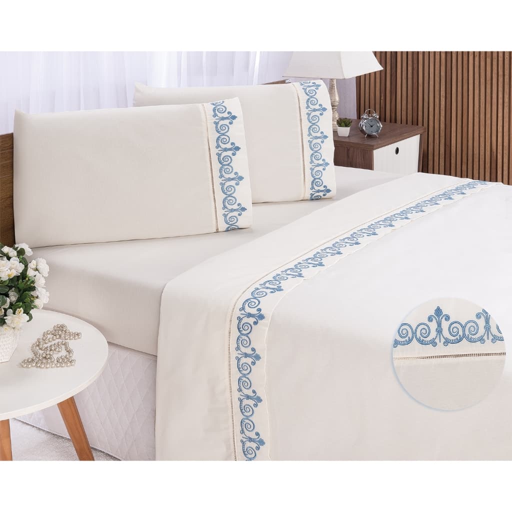 Jogo De Lençol Cama Casal King 4 peças Bordado Atenas Algodão 400Fios
