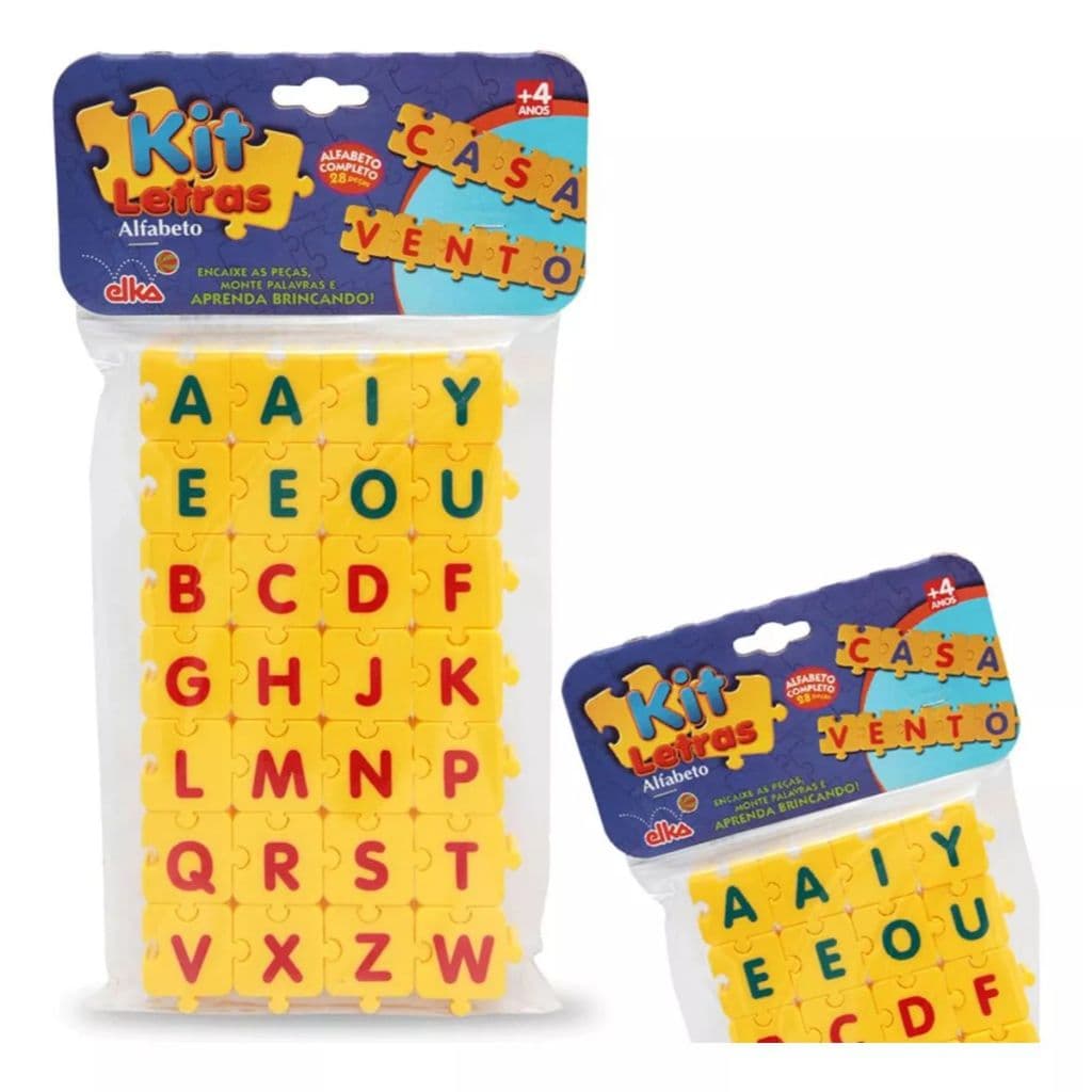 Kit Alfabetização Letras Alfabeto Educativo 28 Peças Elka Brinquedo Educativo + Revista Colorir