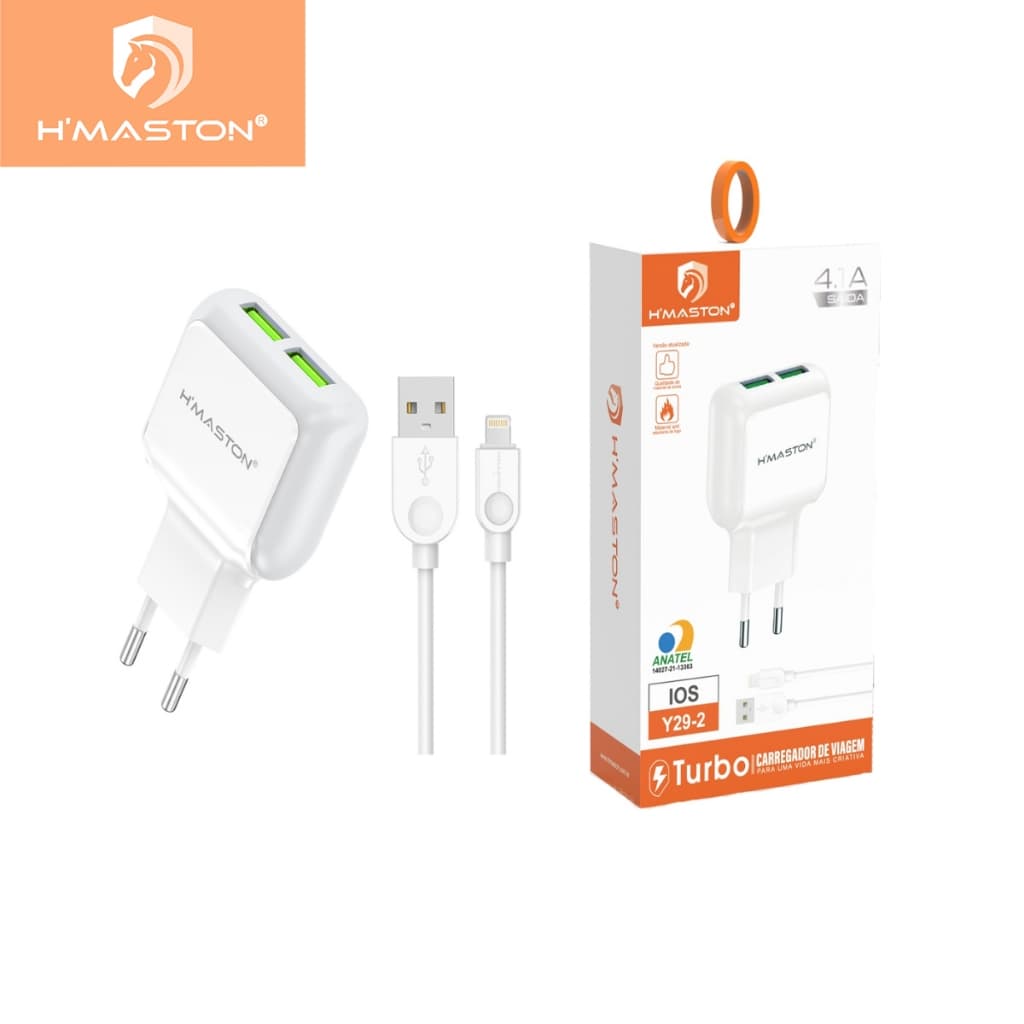 H'maston Y29-1 Carregador Turbo Rápido Portátil 2 USB  Com Cabo de Carregamento V8