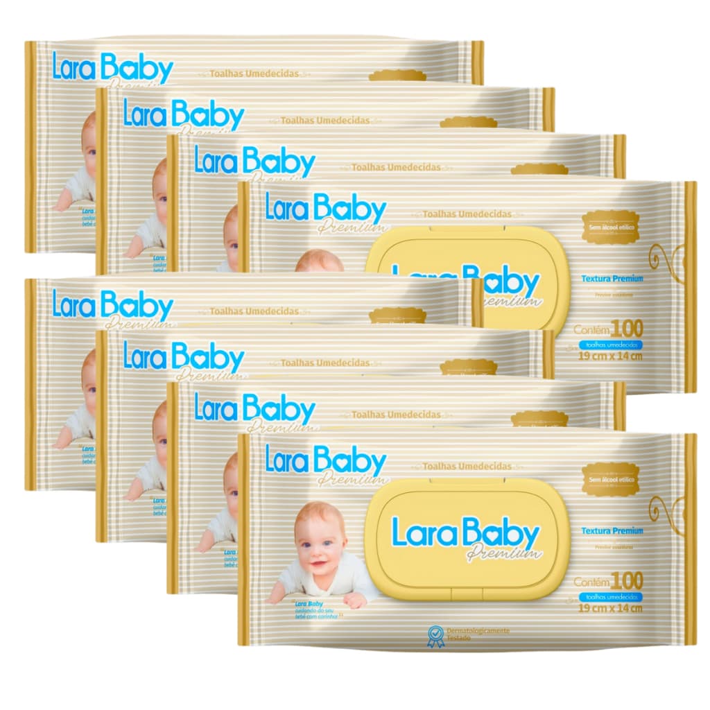 Kit C/8 Lenço Umedecido Lara Baby Premium 100 Unidades Total 800