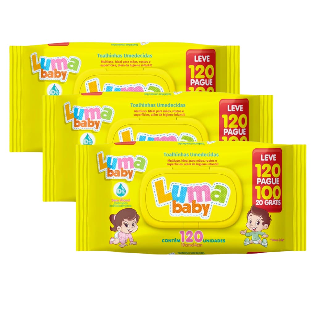 Kit C/3 Toalha Umedecida Luma Baby  Leve 120 Pague 100 Total 360