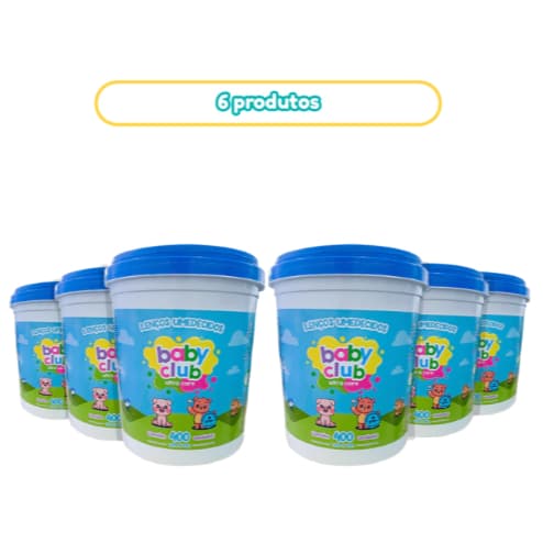 Kit 6 Baldes Lenço Umedecido Baby Club 400 Folhas Higiene Bebê Toalha Umedecida