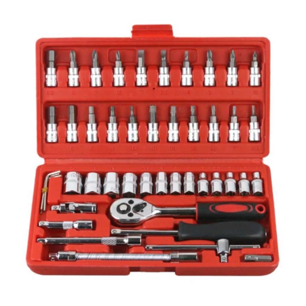 Maleta Jogo Conjunto Chave Catraca Reversível 46 Peças 1/4'' Soquetes resistente aço inox