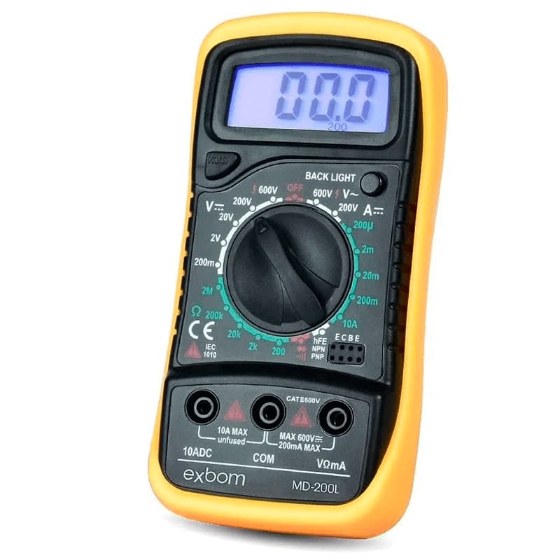 Multímetro Digital Profissional Amarelo Portátil LCD Com Fusível de Auto Restauração
