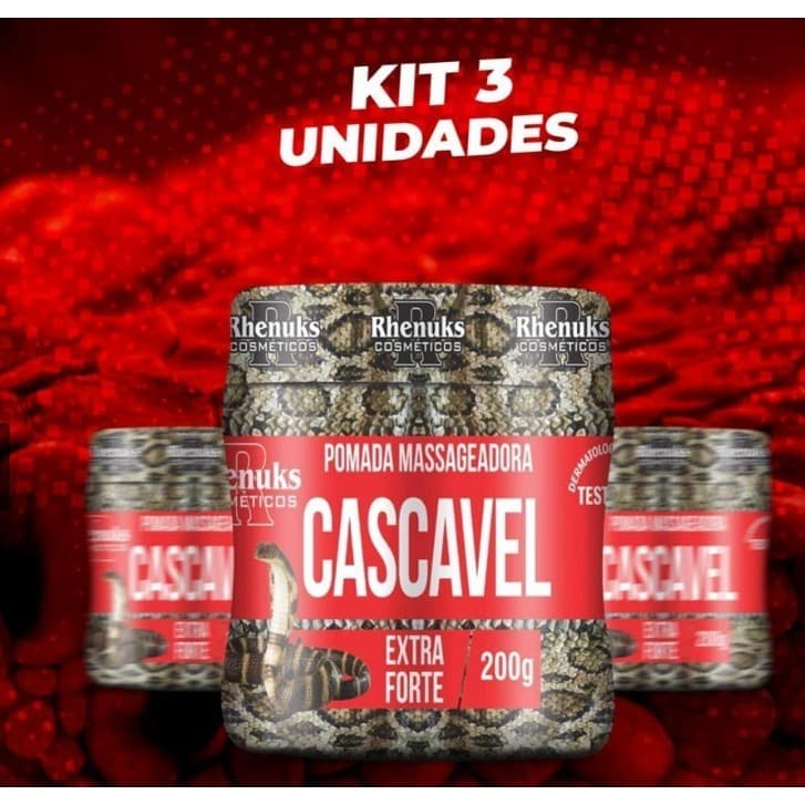 Kit 3 Pomada Massageadora Cascavel Extra Forte 200ml - Anti Desconforto Muscular