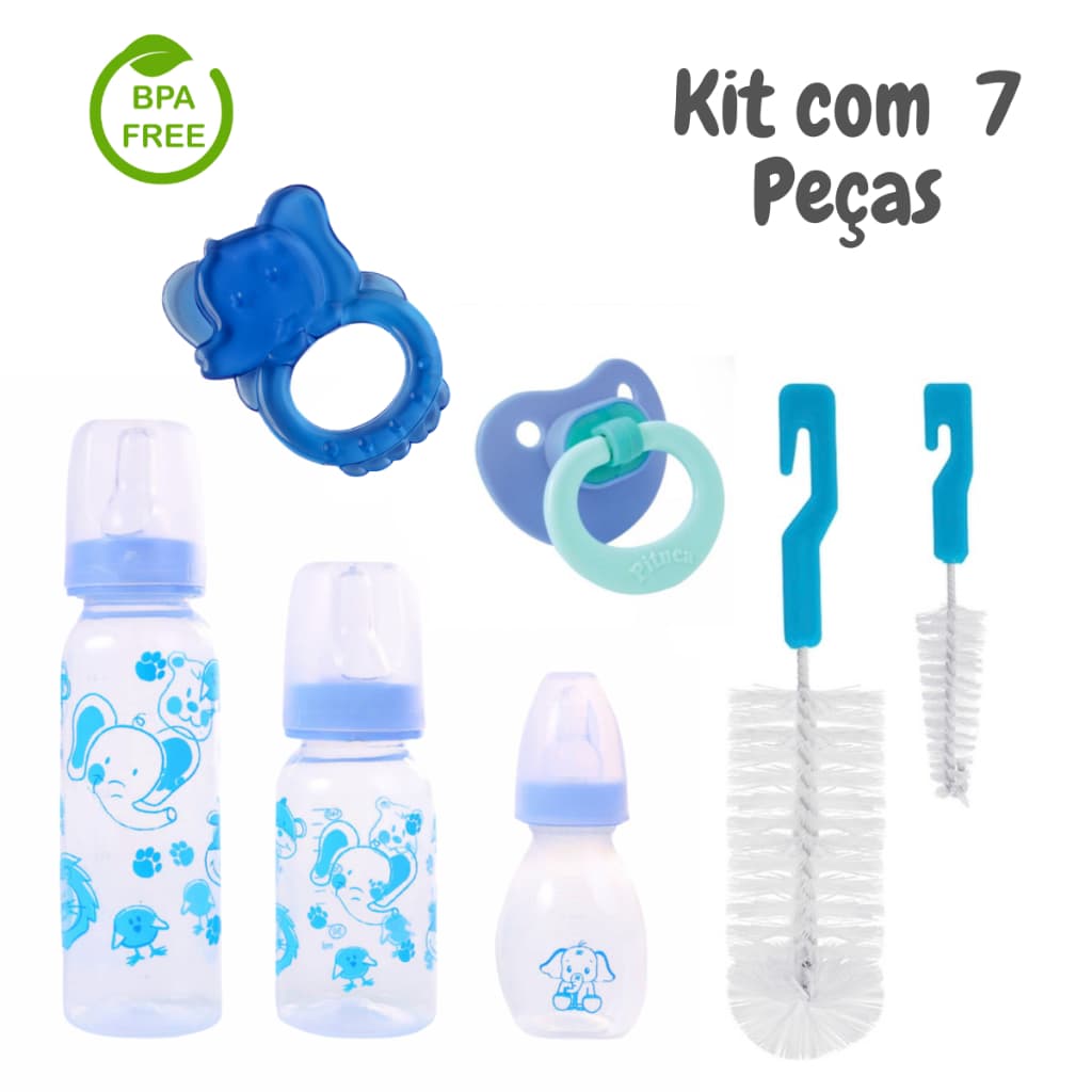 Kit 7 Peças Mamadeiras 240ml 140ml 60ml Mordedor + Chupeta + Escovas