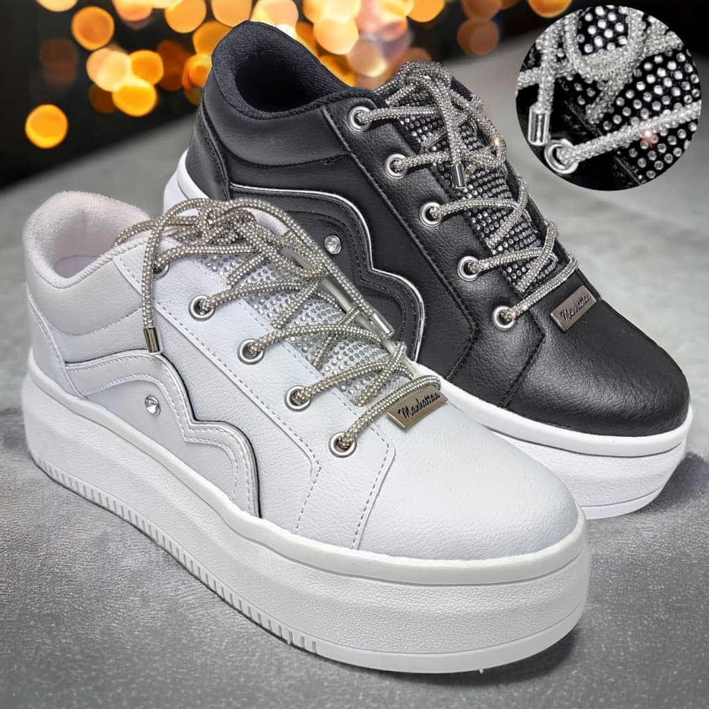 Tênis Manhattan Strass Feminino Adulto Plataforma Salto Alto Confortável De Mulher Sapato Brilhante