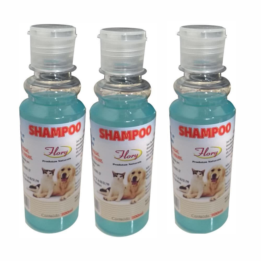 Shampoo Suave para Cães e Gatos Flory 200ml - kit com 3 -  Linha PET