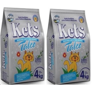 Kit 2 pacotes de 4kg cada Areia Sanitária Kets para Gatos Talco Alfa Pet