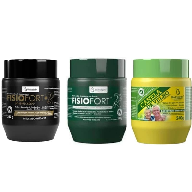 kit c/3 Pomada Massageadora Canela de Velho+Fisiofort+Fisiofort Premium 240g - Bio Instinto