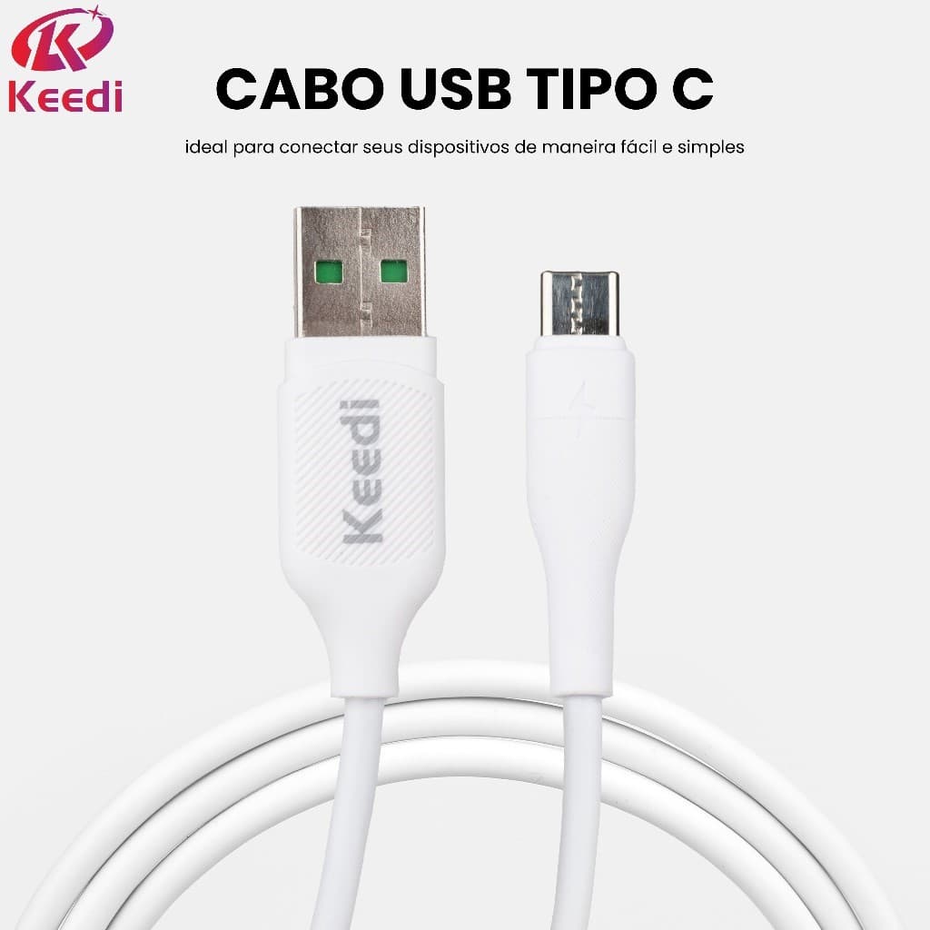 Cabo USB 3.0A Carregamento Rápido Tipo C V8 Iphone Keedi