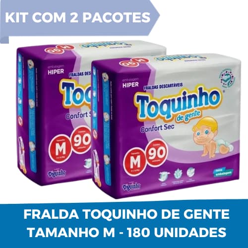 Kit 2 Pacotes Fraldas Descartáveis Toquinho Confort Sec - Tam M - 180 Tiras