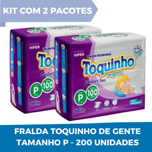 Kit 2 Pacotes Fraldas Descartáveis Toquinho Confort Sec - Tam P - 200 Tiras
