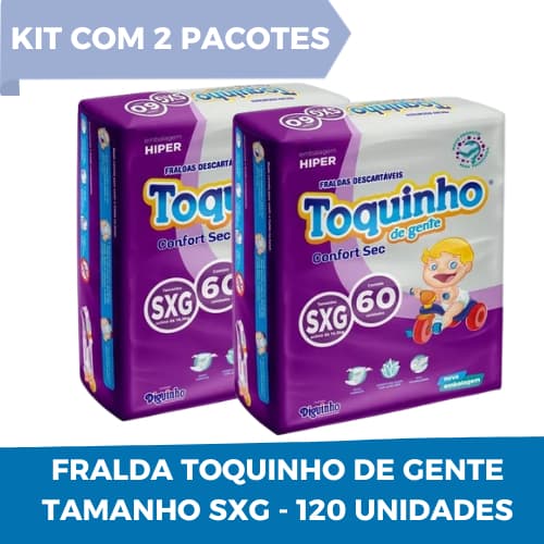Kit 2 Pacotes Fraldas Descartáveis Toquinho Confort Sec - Tam SXG - 120 Unidades