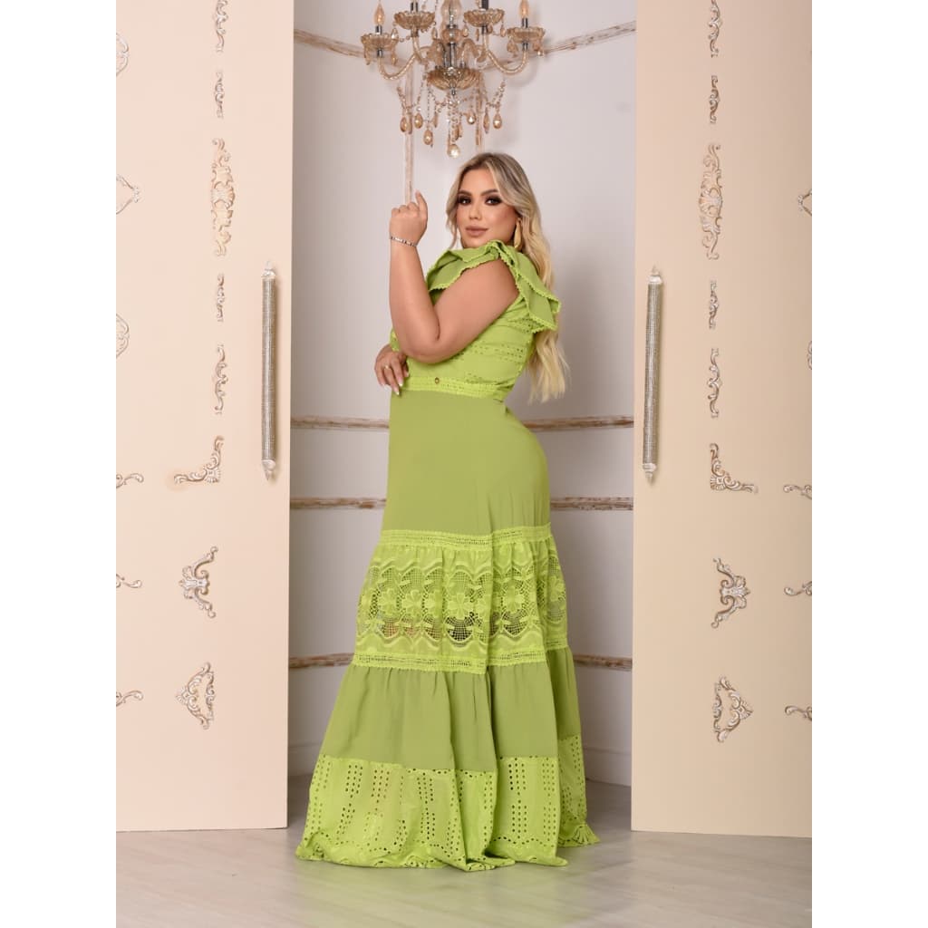 Vestido Feminino Canção de Amor Renda Richilieu Vestido Longo Feminino Moda evangélica Elegante