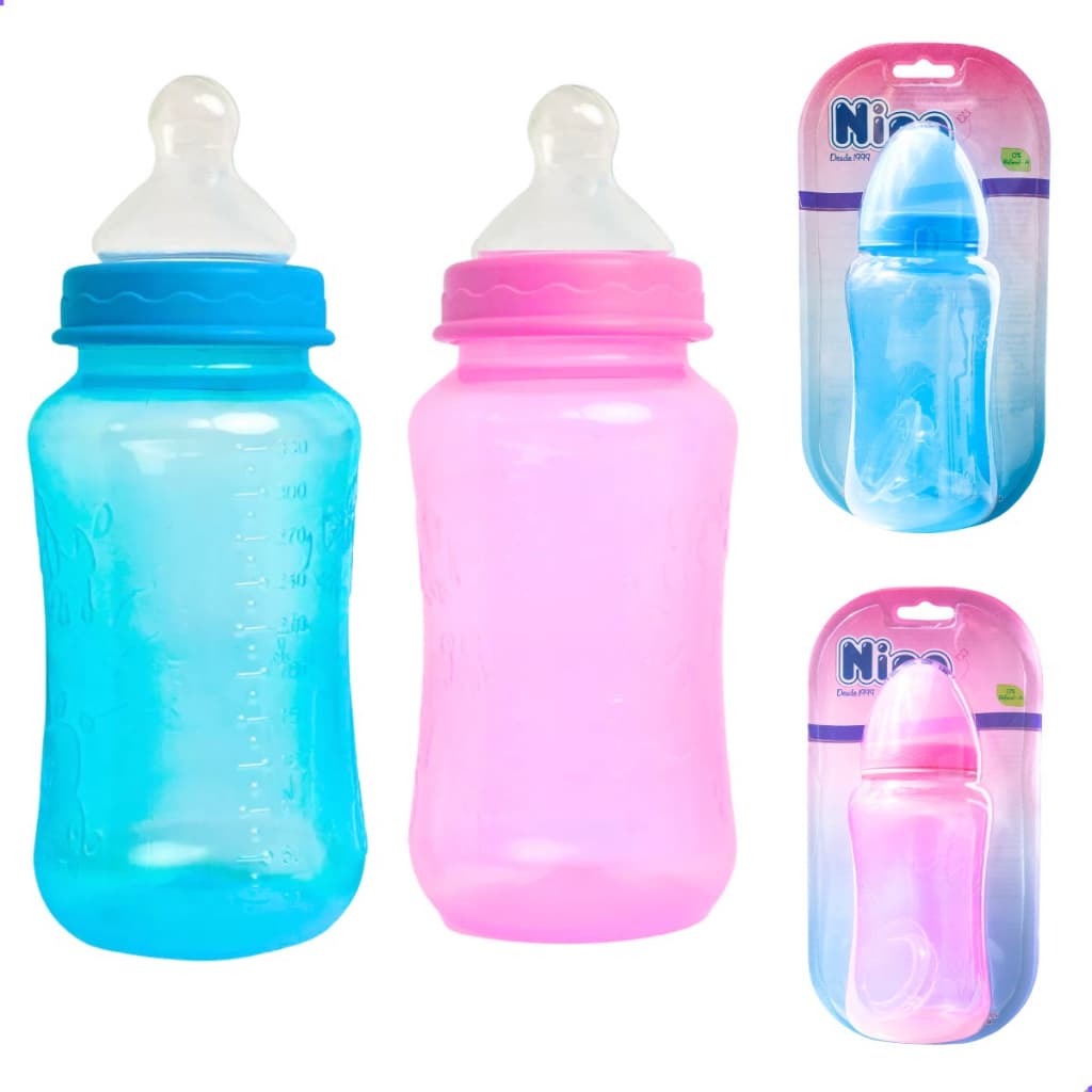Kit 2 Mamadeiras Bico Convencional Redondo Azul Rosa 330ml