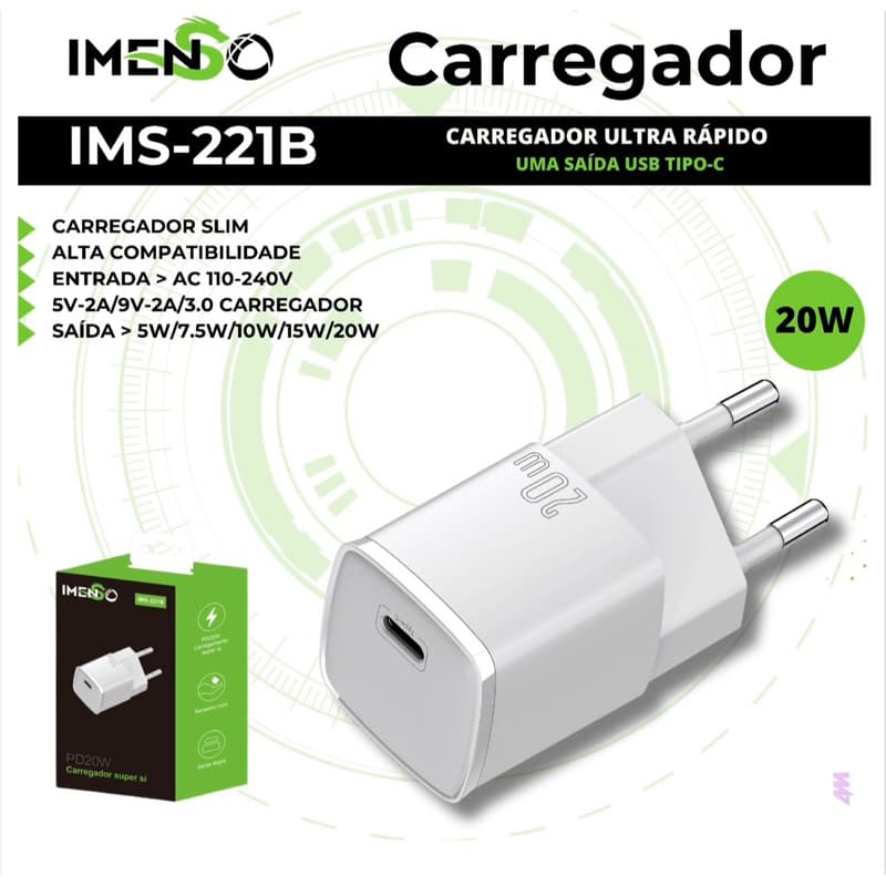 IMS-221B、221P  Carregador CARREGADOR ULTRA RÁPIDO UMA SAÍDA USB TIPO-C