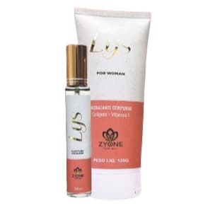 Kit Perfume e Hidratante Feminino Lys Zyone Alta Fixação 25% de Essência Importada Parfum Lily