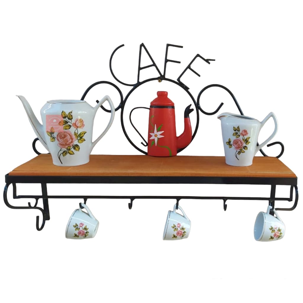 Suporte Porta Xícara Parede Cantinho Café Porta Condimento Prateleira de Cozinha