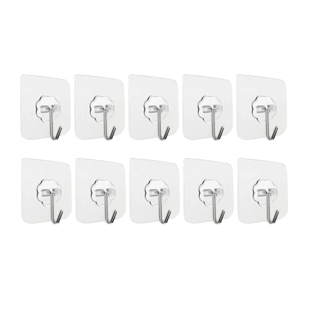 Kit 10 Ganchos Adesivo Transparente Quadro Parede Sem Furos Para Cozinha Multiuso