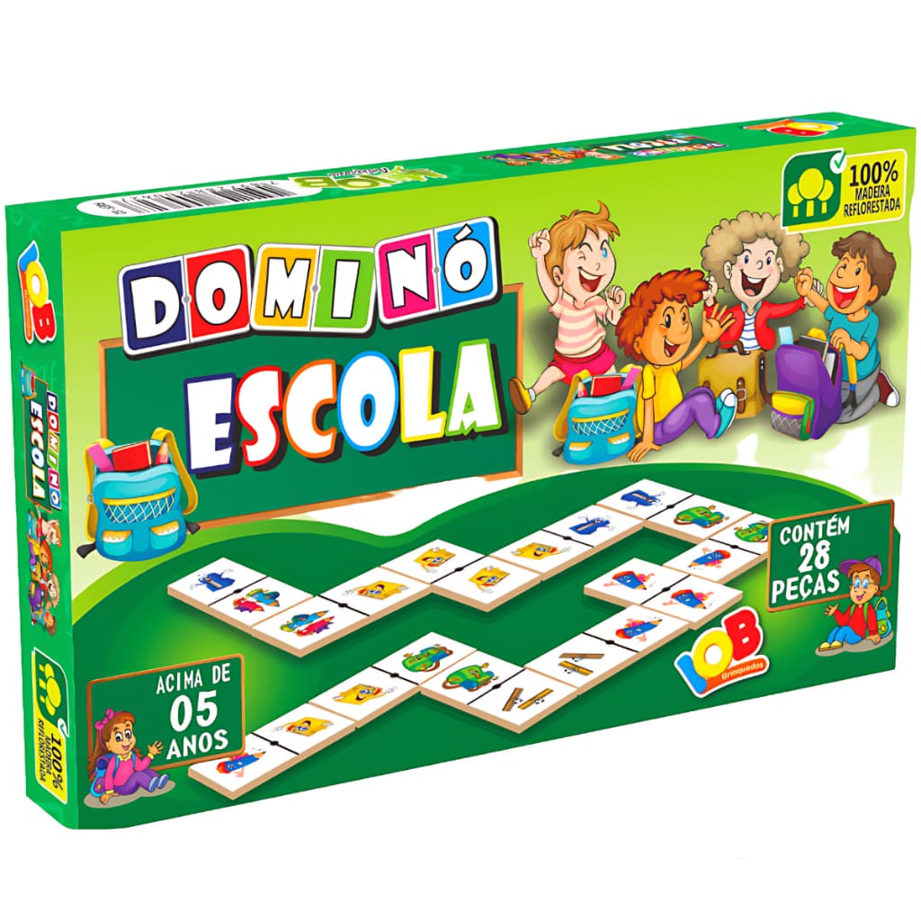 Jogo Educativo Dominó Escola 28 Peças Iob Brinquedos Infantil Escolar Pedagógico Educativo