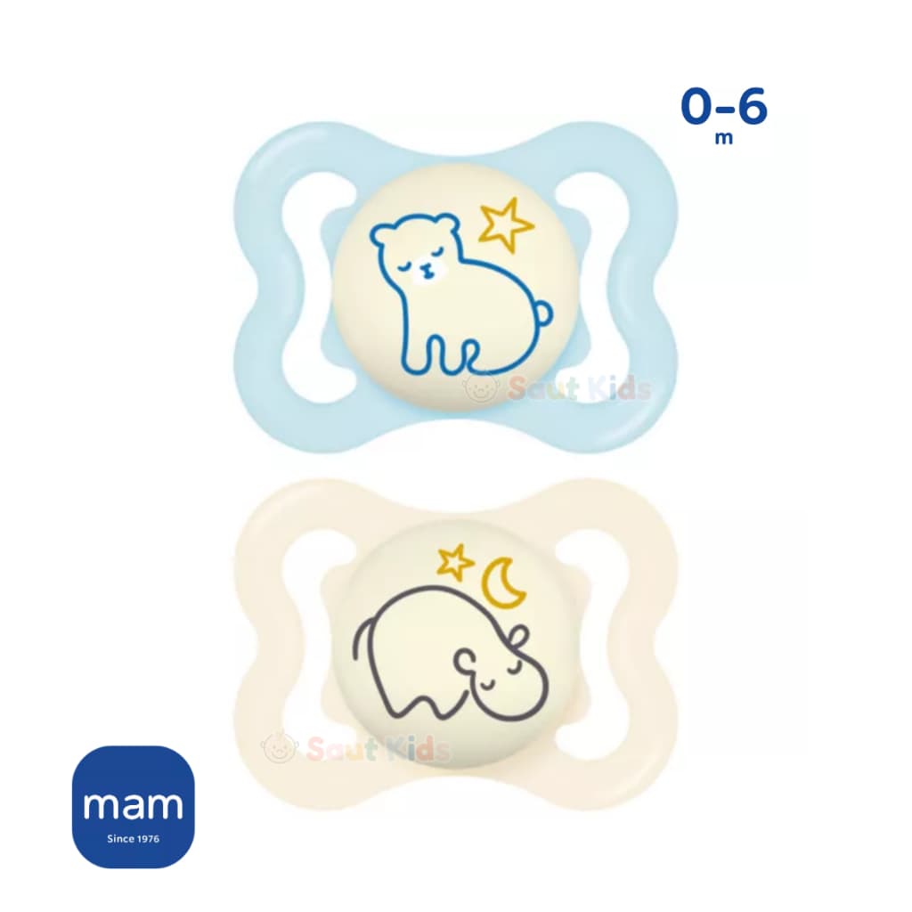 Chupeta MAM Supreme Night 0-6 Meses Dupla Brilha no Escuro Menino Azul Chupeta de Bebê