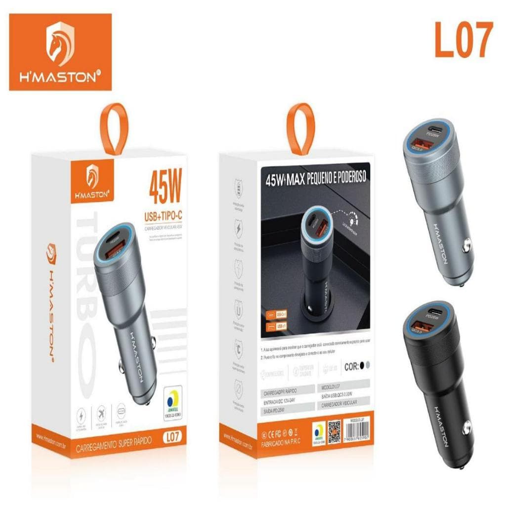 Carregador Veicular Turbo Fast Charger Pd 45w Duplo Usb-c