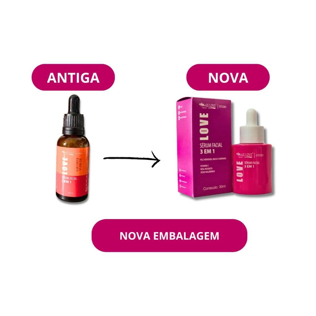 Sérum Facial Max Love 3 em 1 Vitamina C Rosa Mosqueta e ácido Hialurônico 1 Unidade