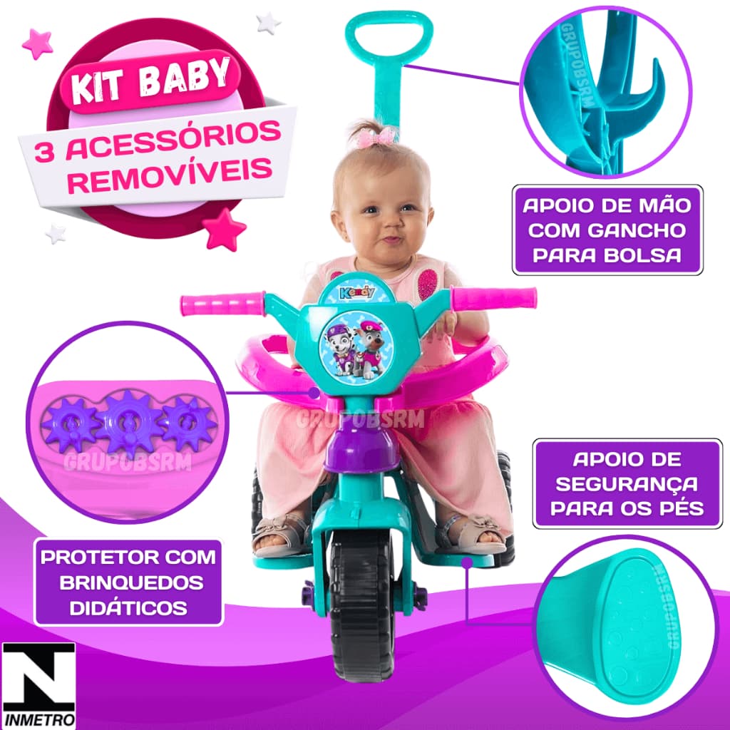 Kit Bicicleta Carrinho de passeio infantil andador bebe didatico de empurrar para criança 1 ano