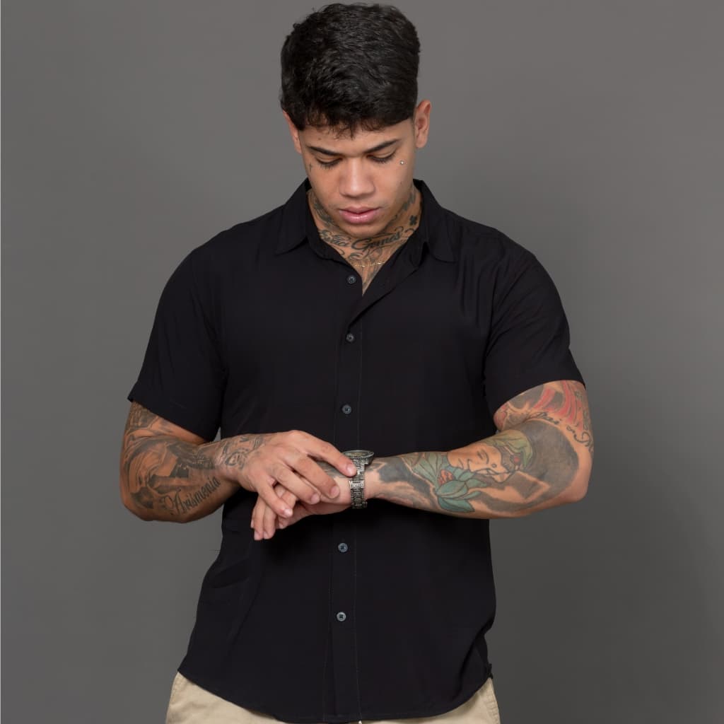Camisa Social Masculina Slim fit Luxo Moda Manga Curta Basica Lisa Premium