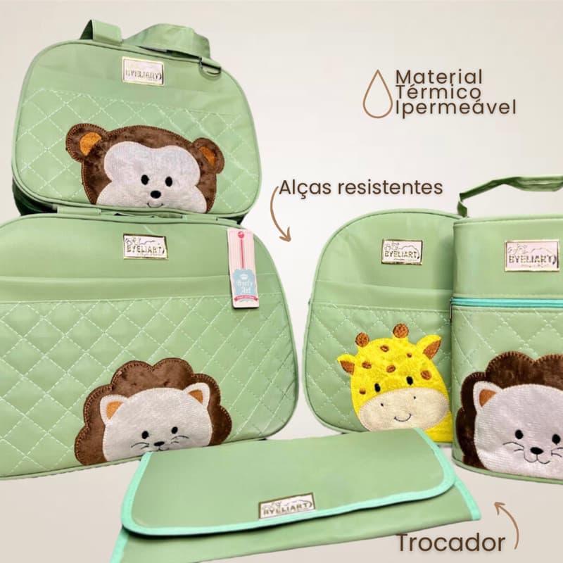Kit Bolsas Maternidade Para Bebês e Recém Nascidos 5 Peças Reforçada Rosa Verde Azul Nenem