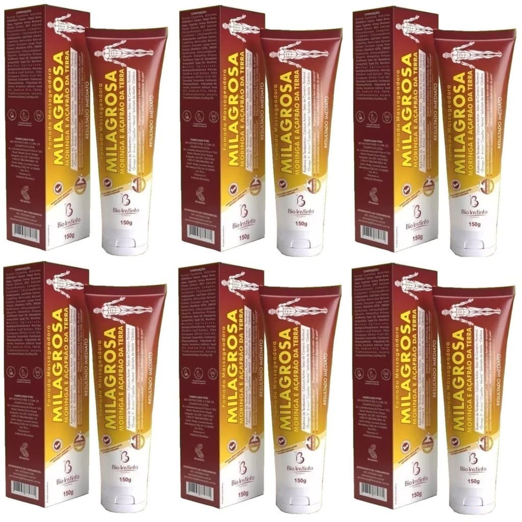 Pomada Massageadora Milagrosa Bio Instinto 150g Relaxante Corporal Cuidado Muscular Kit com 6
