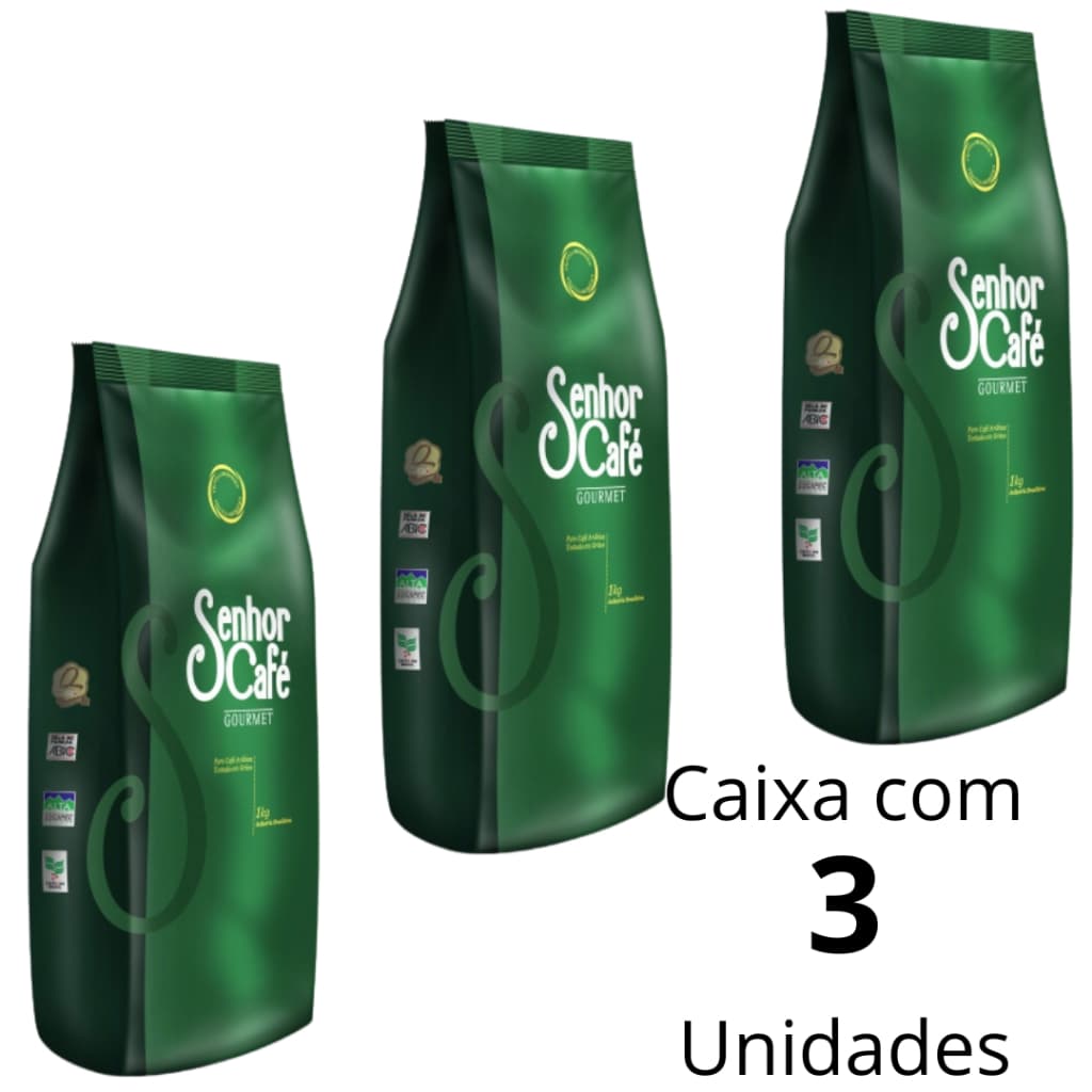 Kit 3 Pacotes Senhor Café Gourmet Em Grãos De 1 Kg Para Hotel e Pousada Café Expresso De Mogiana
